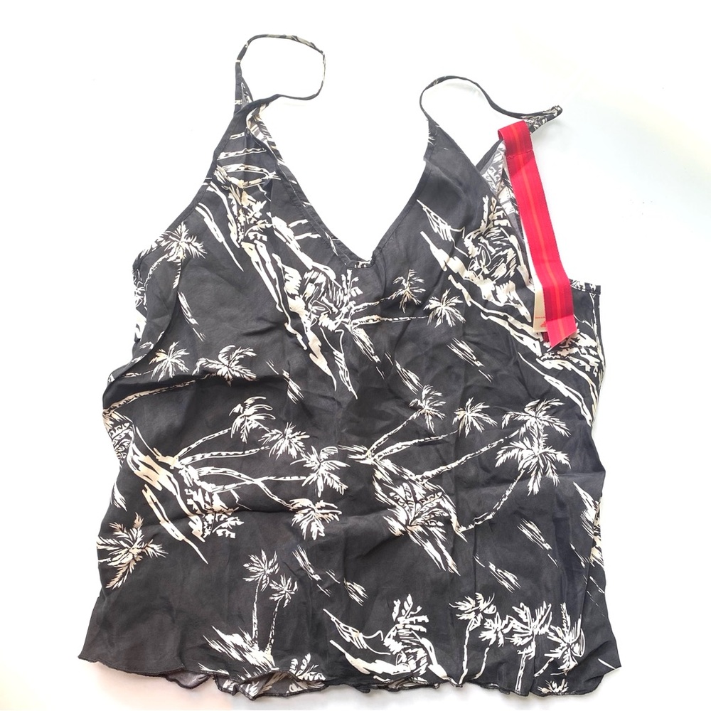 Left On Friday Black and Cream Palm Print Camisole with Red Strap Accent